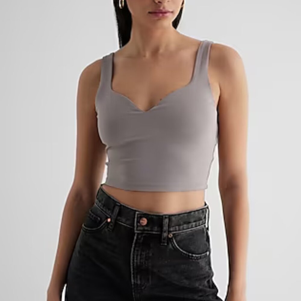 Express Gray Scoop-Neck Crop Top
